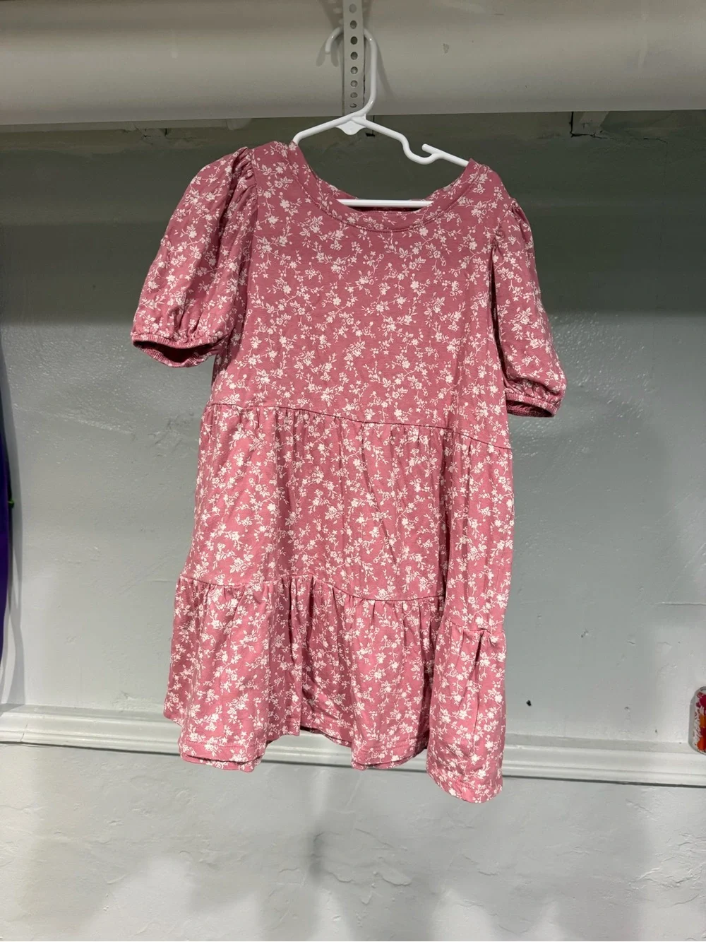 GAP Mauve Pink Floral Tiered Puff-Sleeve Dress